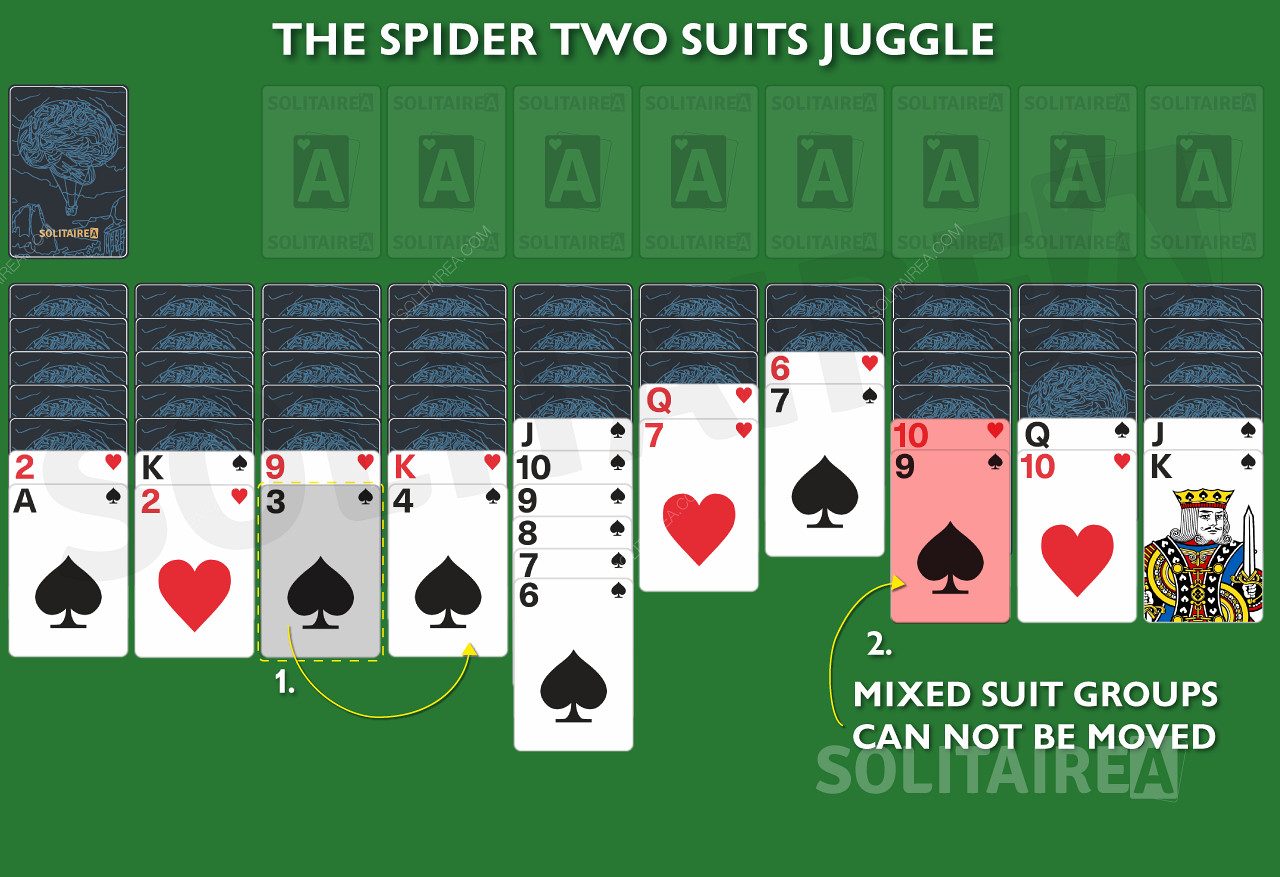Không thể di chuyển các nhóm trang phục hỗn hợp trong Spider Solitaire 2 Suits